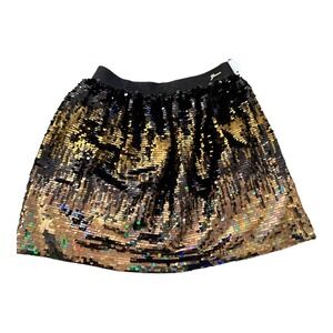 Kids Guess Sequin Skirt Black Gold Ombre Elastic Waist Size 14